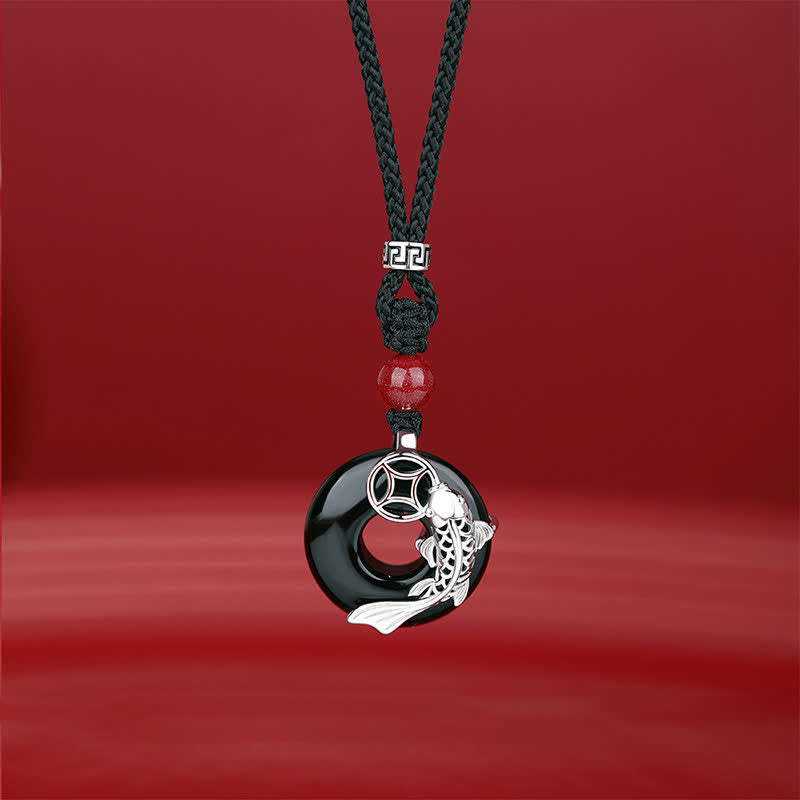EverestArtstudios Jade Koi Fish Success Braided Circular Chinese Style Necklace