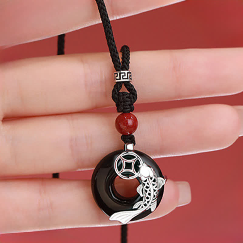 EverestArtstudios Jade Koi Fish Success Braided Circular Chinese Style Necklace