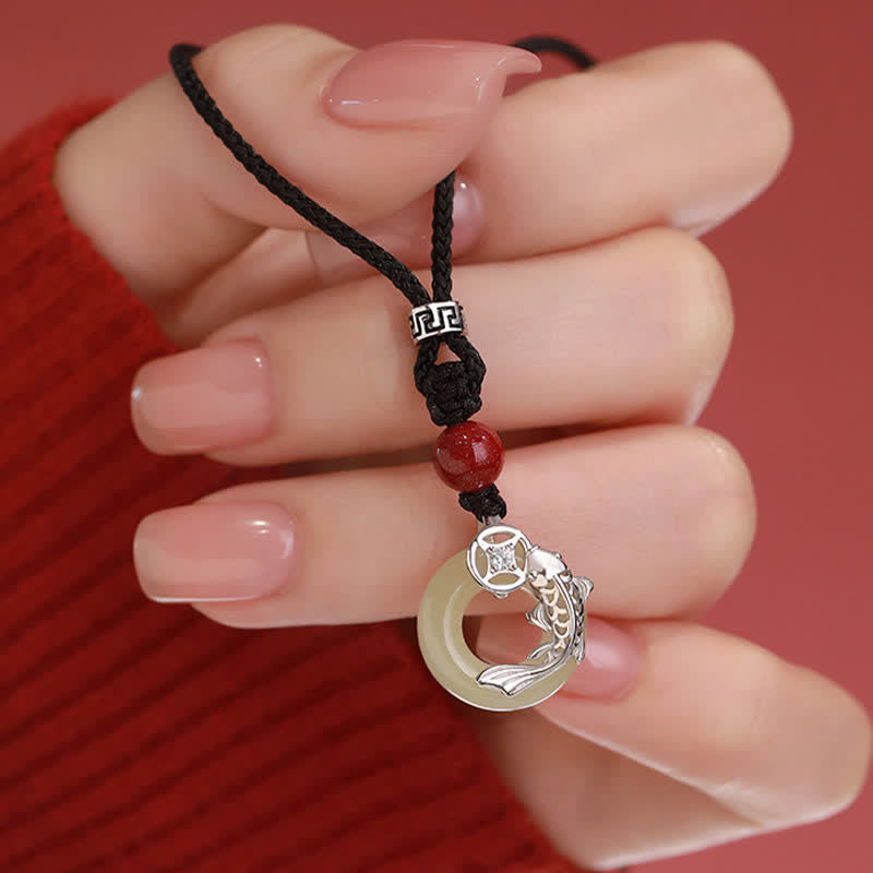EverestArtstudios Jade Koi Fish Success Braided Circular Chinese Style Necklace