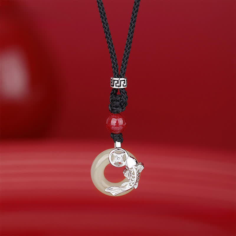 EverestArtstudios Jade Koi Fish Success Braided Circular Chinese Style Necklace