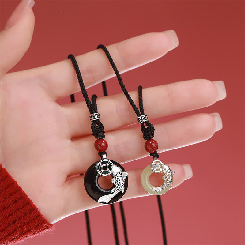 EverestArtstudios Jade Koi Fish Success Braided Circular Chinese Style Necklace