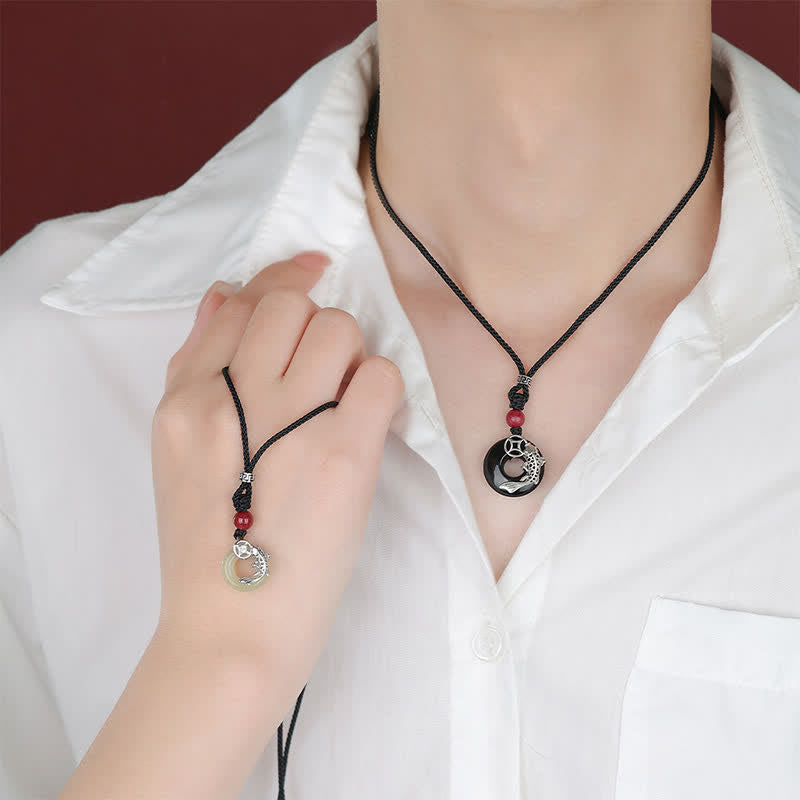 EverestArtstudios Jade Koi Fish Success Braided Circular Chinese Style Necklace