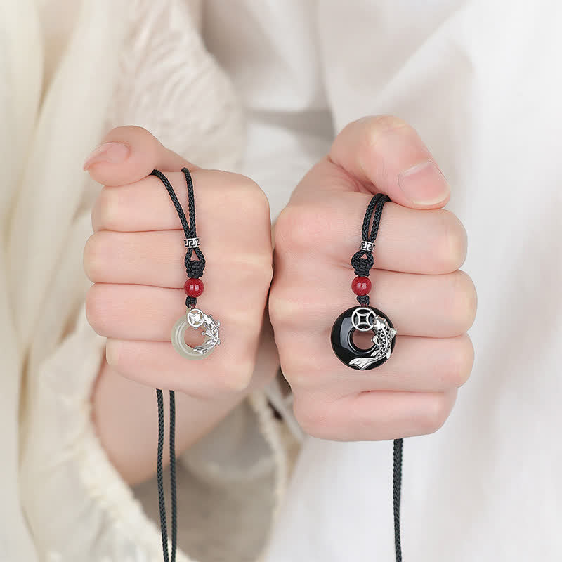 EverestArtstudios Jade Koi Fish Success Braided Circular Chinese Style Necklace