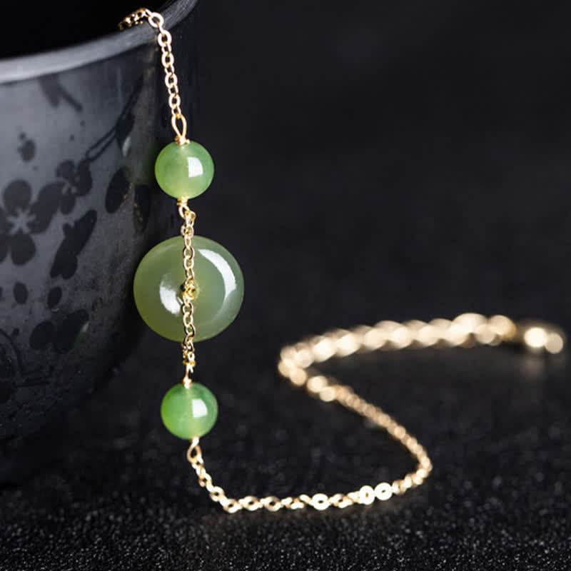 EverestArtstudios Hetian Jade Peace Buckle Harmony Minimalist Round Chain Bracelet