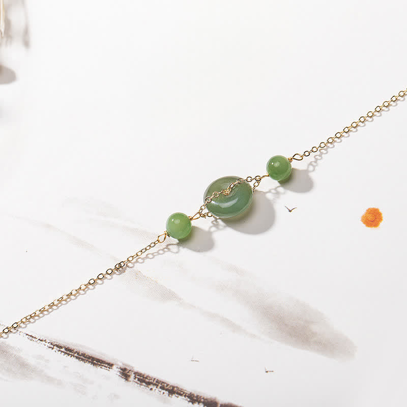 EverestArtstudios Hetian Jade Peace Buckle Harmony Minimalist Round Chain Bracelet