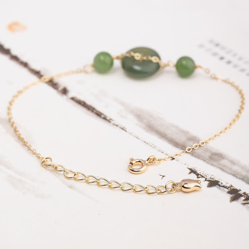 EverestArtstudios Hetian Jade Peace Buckle Harmony Minimalist Round Chain Bracelet