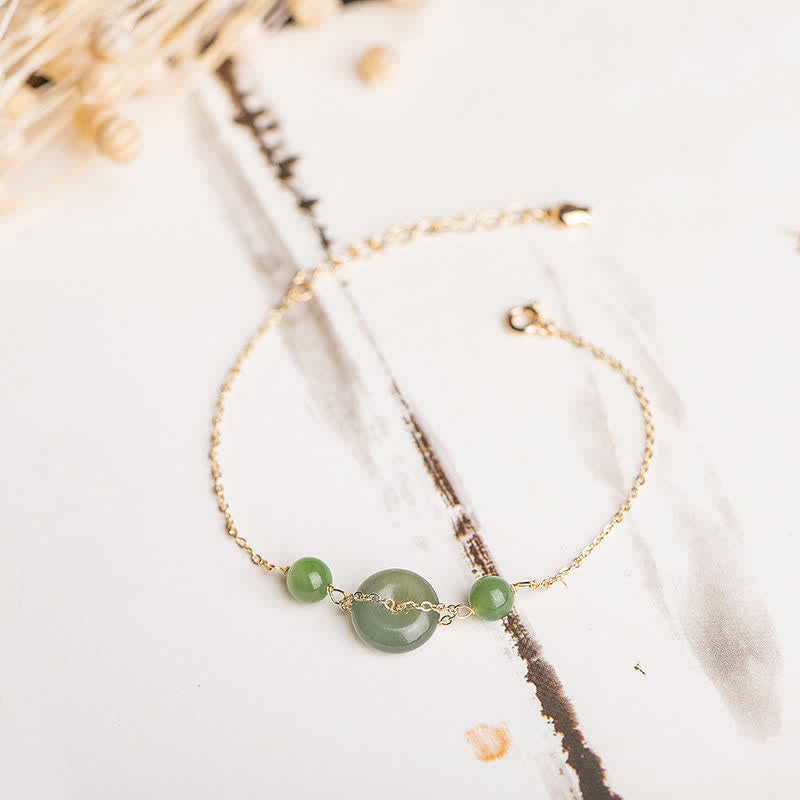 EverestArtstudios Hetian Jade Peace Buckle Harmony Minimalist Round Chain Bracelet
