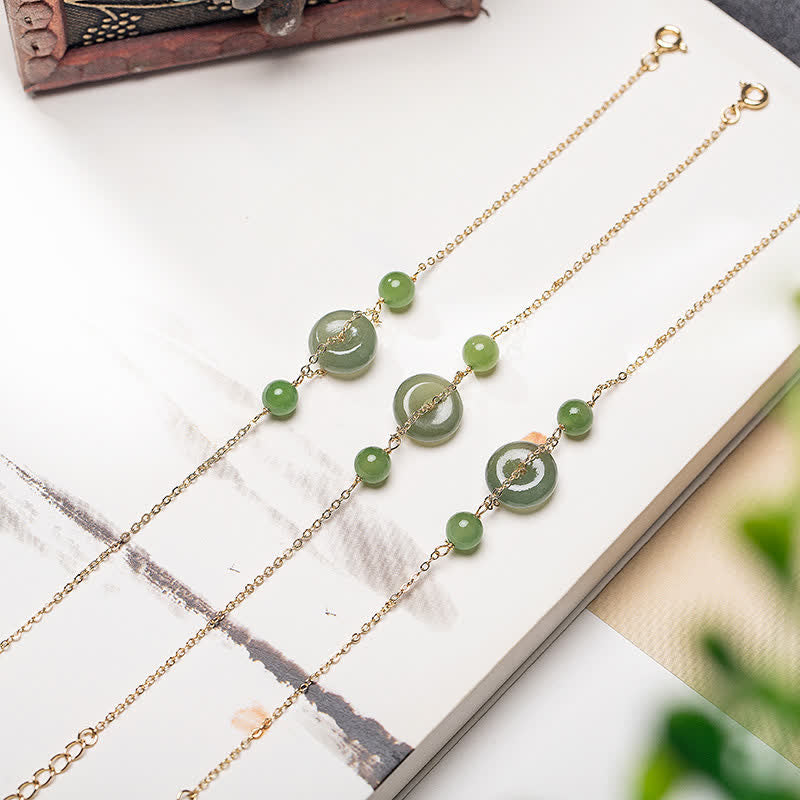 EverestArtstudios Hetian Jade Peace Buckle Harmony Minimalist Round Chain Bracelet