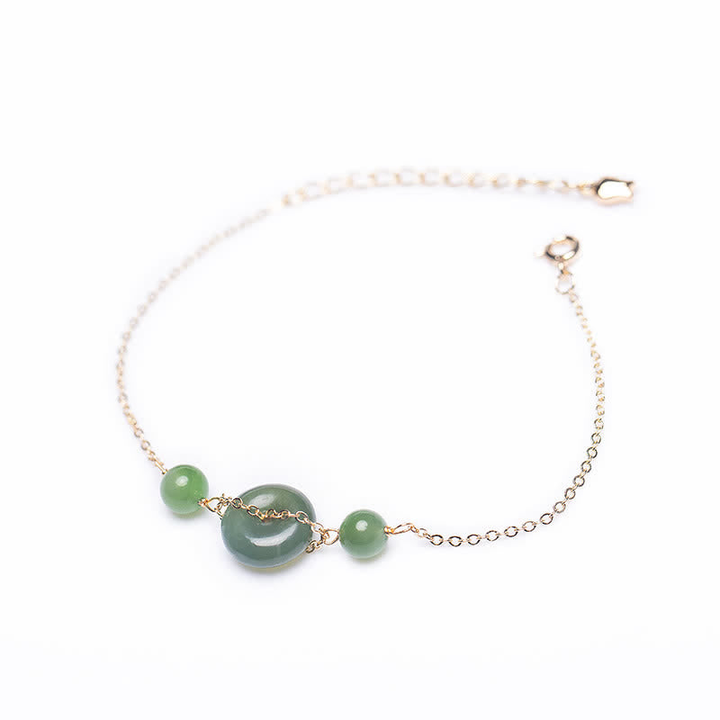 EverestArtstudios Hetian Jade Peace Buckle Harmony Minimalist Round Chain Bracelet
