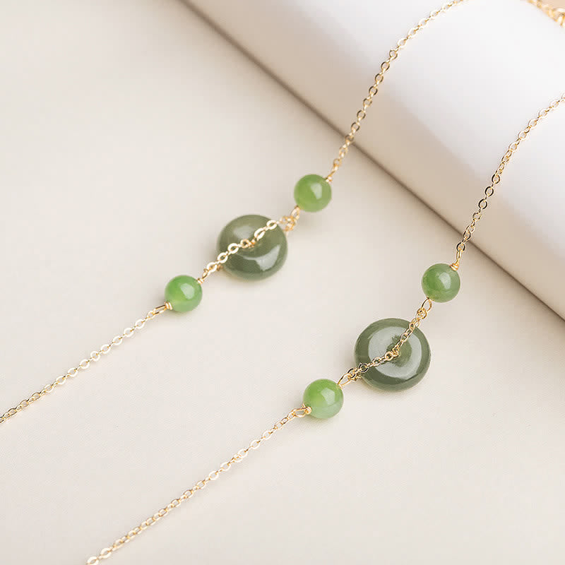 EverestArtstudios Hetian Jade Peace Buckle Harmony Minimalist Round Chain Bracelet