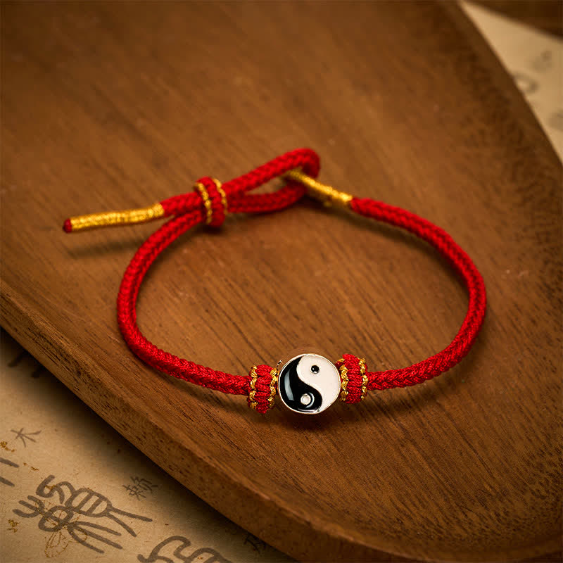 EverestArtstudios Hand-Woven Yin Yang Red String Lucky Adjustable Braided Cord Bracelet