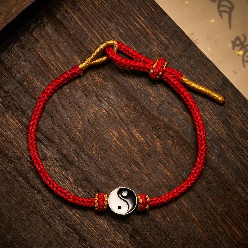 EverestArtstudios Hand-Woven Yin Yang Red String Lucky Adjustable Braided Cord Bracelet