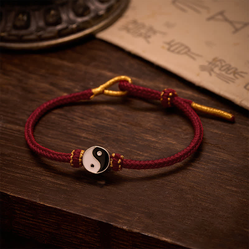 EverestArtstudios Hand-Woven Yin Yang Red String Lucky Adjustable Braided Cord Bracelet