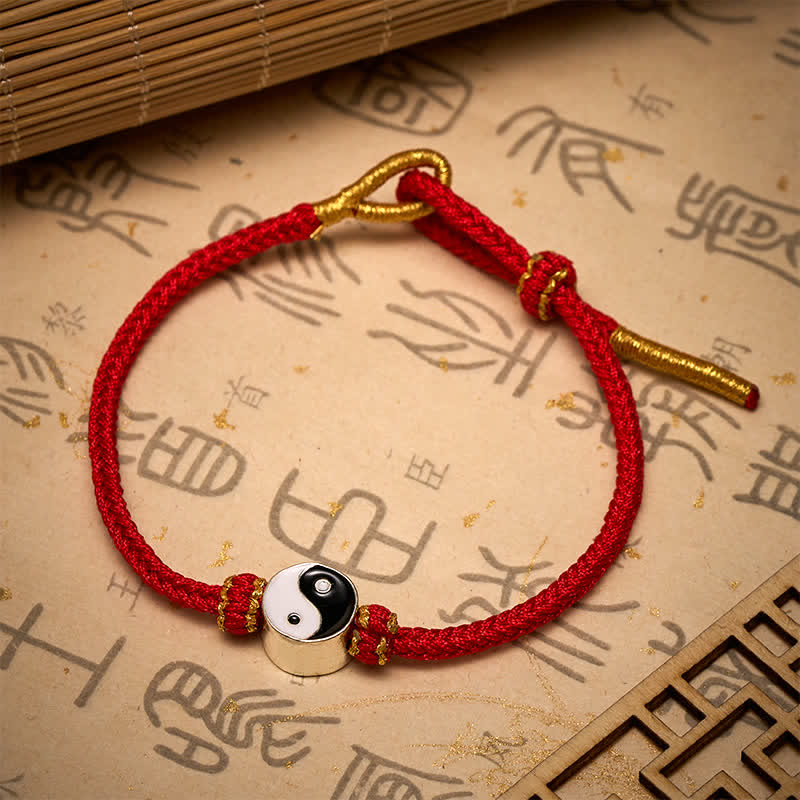 EverestArtstudios Hand-Woven Yin Yang Red String Lucky Adjustable Braided Cord Bracelet