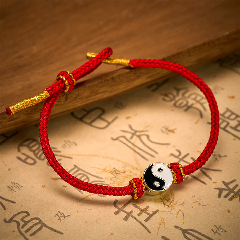 EverestArtstudios Hand-Woven Yin Yang Red String Lucky Adjustable Braided Cord Bracelet