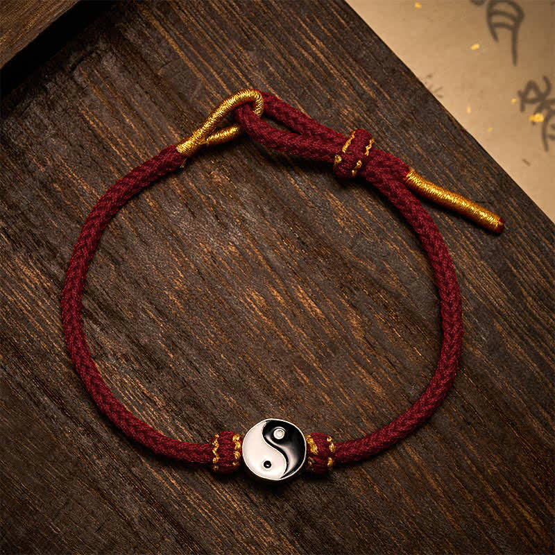 EverestArtstudios Hand-Woven Yin Yang Red String Lucky Adjustable Braided Cord Bracelet