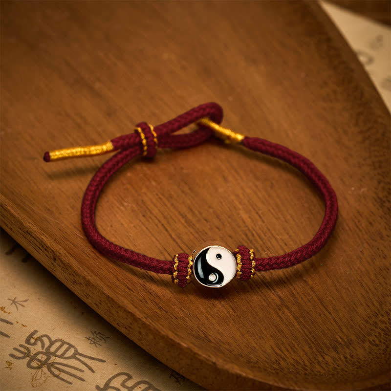 EverestArtstudios Hand-Woven Yin Yang Red String Lucky Adjustable Braided Cord Bracelet