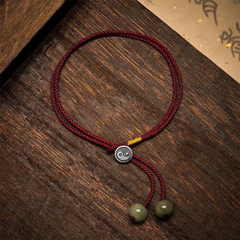 Buddha Stones 925 Sterling Silver Handmade Round Yin Yang Protection Vintage Braided Red String Bracelet