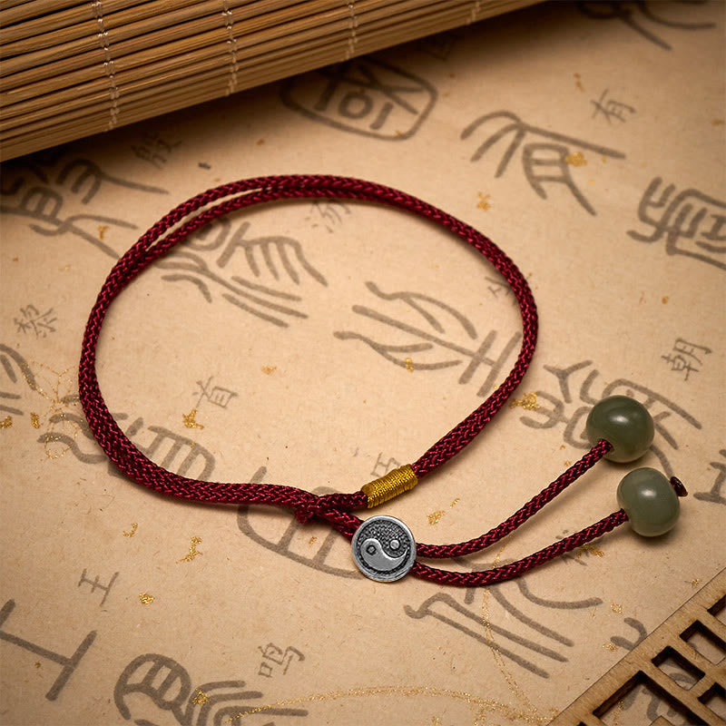 Buddha Stones 925 Sterling Silver Handmade Round Yin Yang Protection Vintage Braided Red String Bracelet