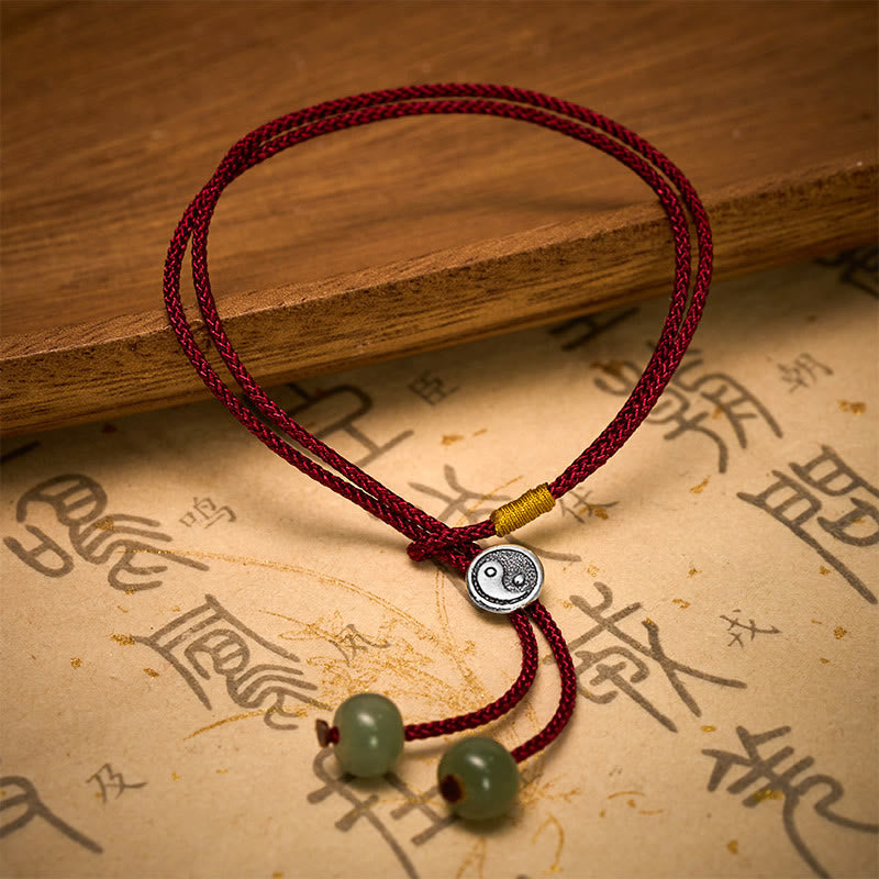 Buddha Stones 925 Sterling Silver Handmade Round Yin Yang Protection Vintage Braided Red String Bracelet