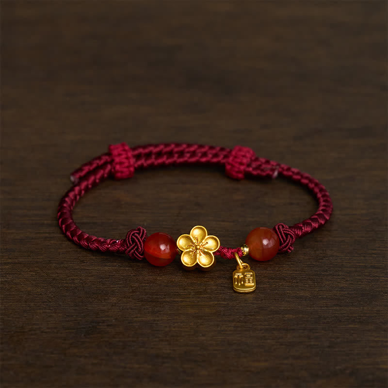 EverestArtstudios Copper Peach Blossoms Fu Character Good Fortune Red String Charm Bracelet