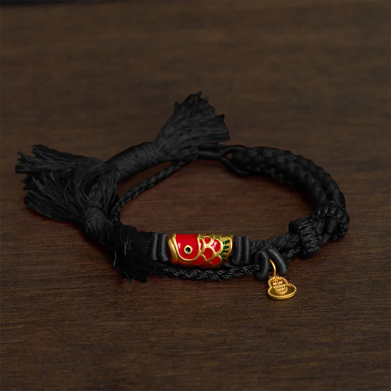 EverestArtstudios Alloy Koi Fish Gourd Pendant Success Retro Double-Strand String Bracelet