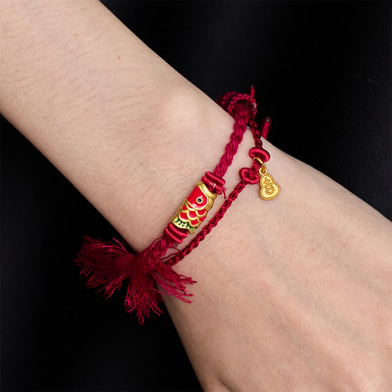 EverestArtstudios Alloy Koi Fish Gourd Pendant Success Retro Double-Strand String Bracelet