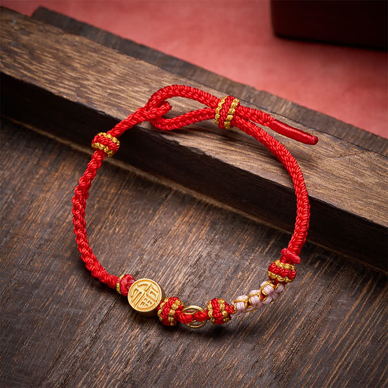 Buddha Stones Fu Character Copper Coins Red String Blessing Bracelet