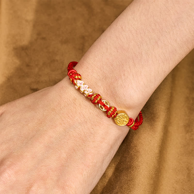 Buddha Stones Fu Character Copper Coins Red String Blessing Bracelet