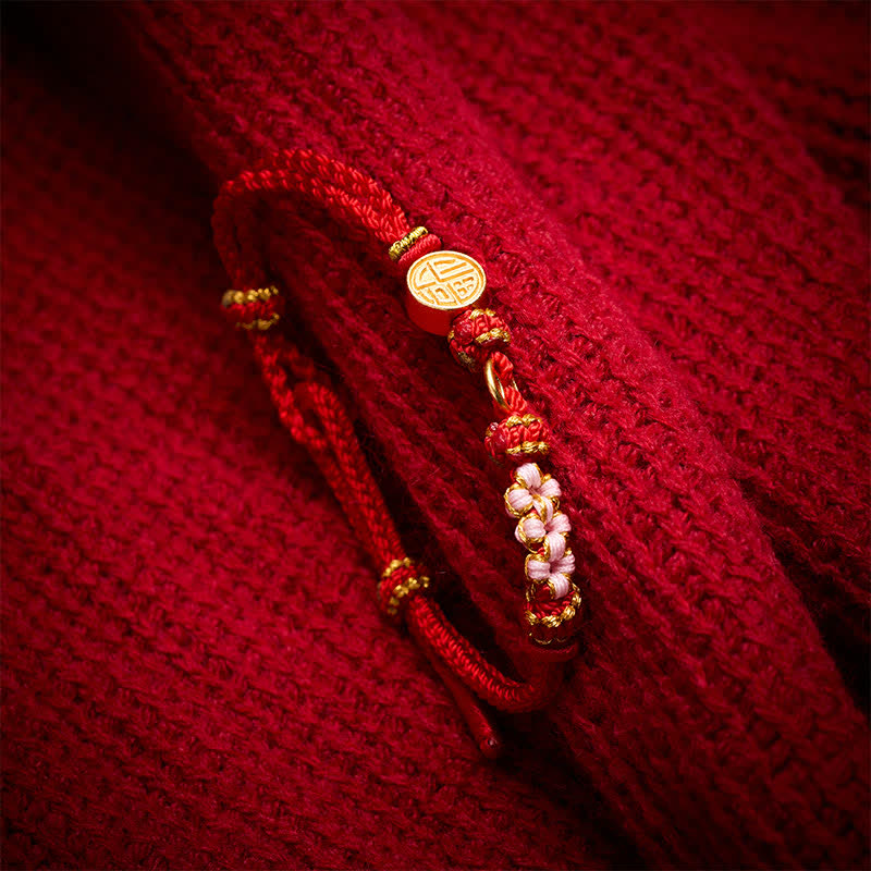 Buddha Stones Fu Character Copper Coins Red String Blessing Bracelet