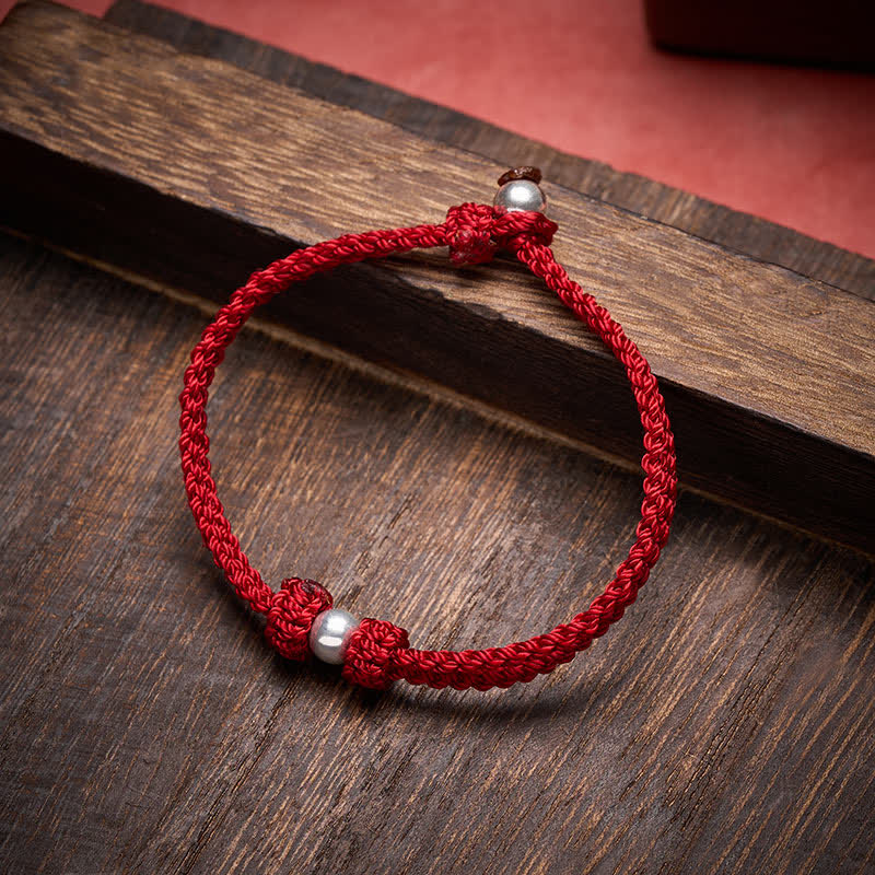 EverestArtstudios 925 Sterling Silver Bead Red String Blessing Braided Bracelet