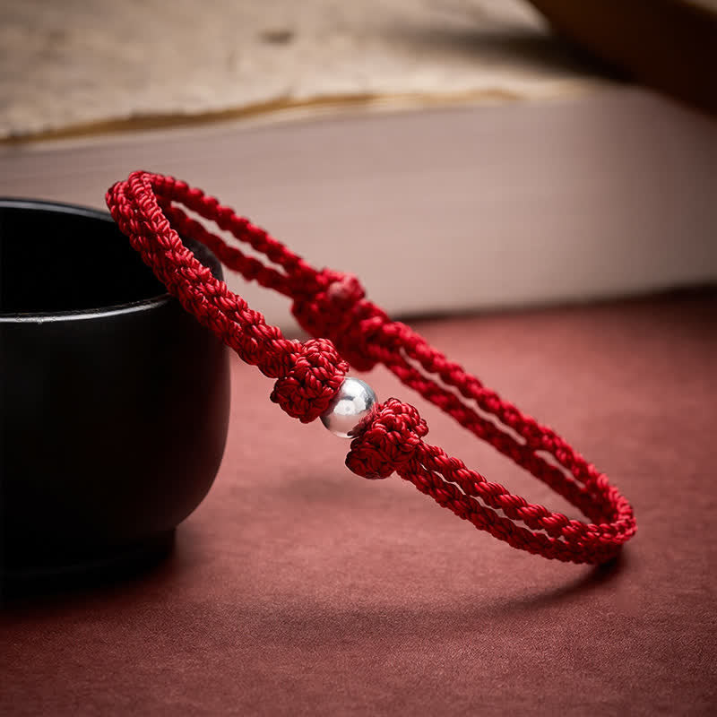 Buddha Stones 925 Sterling Silver Bead Red String Blessing Braided Bracelet