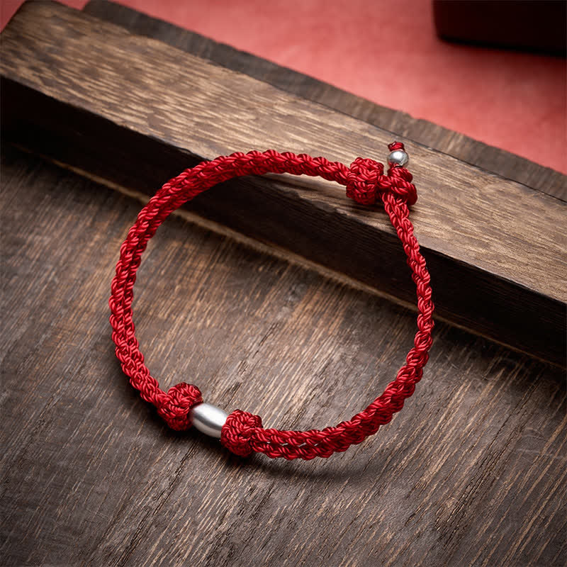 Buddha Stones 925 Sterling Silver Olive-Shaped Bead Red String Blessing Bracelet