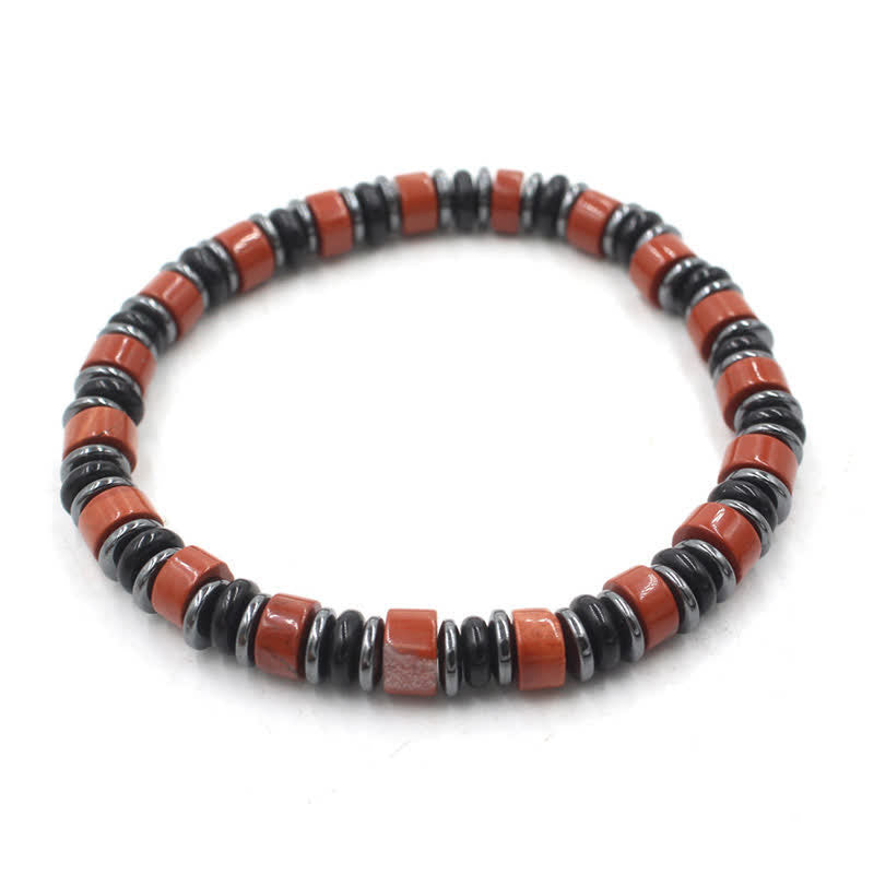 Buddha Stones Black Obsidian Hematite Hand Polished Ethnic Luck Flat Bead Bracelet