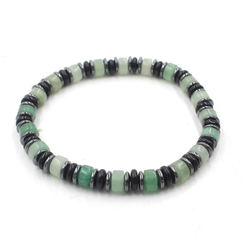 EverestArtStudios Black Obsidian Hematite Hand Polished Ethnic Luck Flat Bead Bracelet