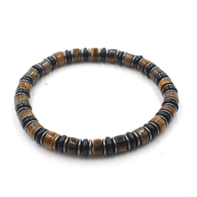 EverestArtStudios Black Obsidian Hematite Hand Polished Ethnic Luck Flat Bead Bracelet