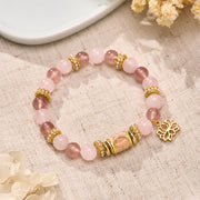 Buddha Stones Natural Strawberry Quartz Rose Quartz Enamel Barrel Bead Clarity Round Bead Bracelet