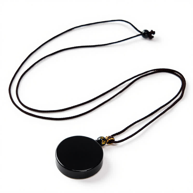 Buddha Stones Black Obsidian Round Shape Protection Braided Rope Necklace
