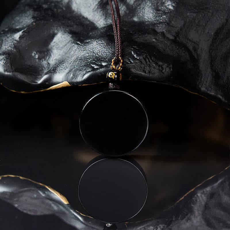 Buddha Stones Black Obsidian Round Shape Protection Braided Rope Necklace
