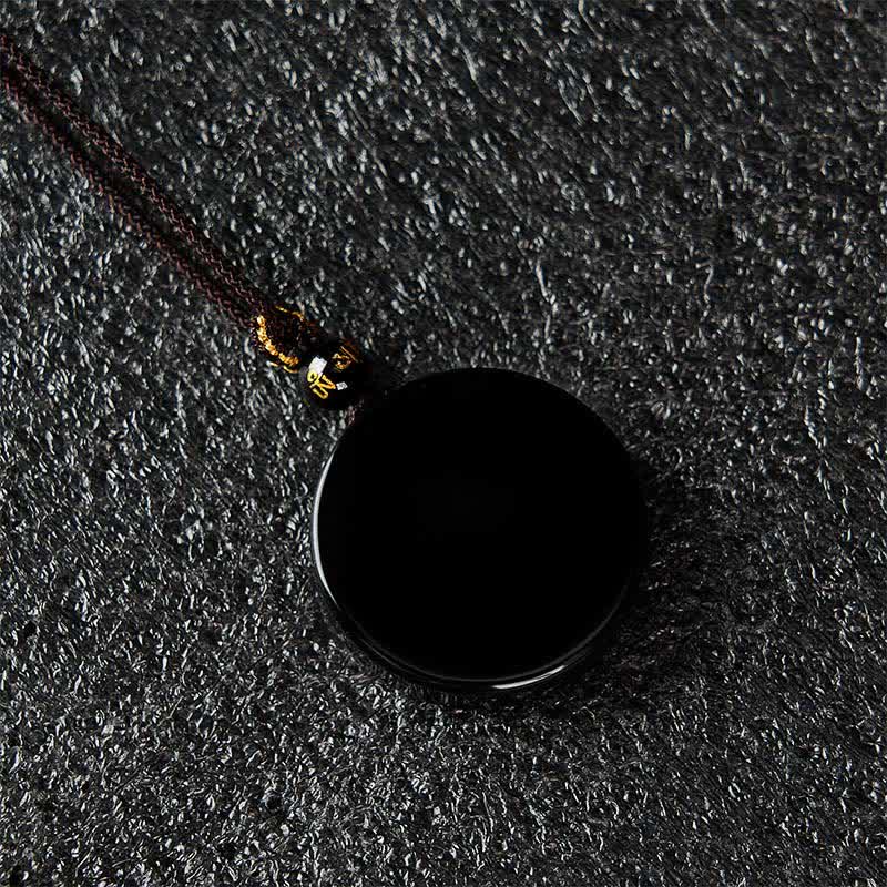 Buddha Stones Black Obsidian Round Shape Protection Braided Rope Necklace
