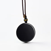 Buddha Stones Black Obsidian Round Shape Protection Braided Rope Necklace