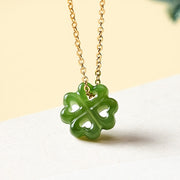 EverestArtstudios Jade Four Leaf Clover Luck Hand Carved Pendant Necklace