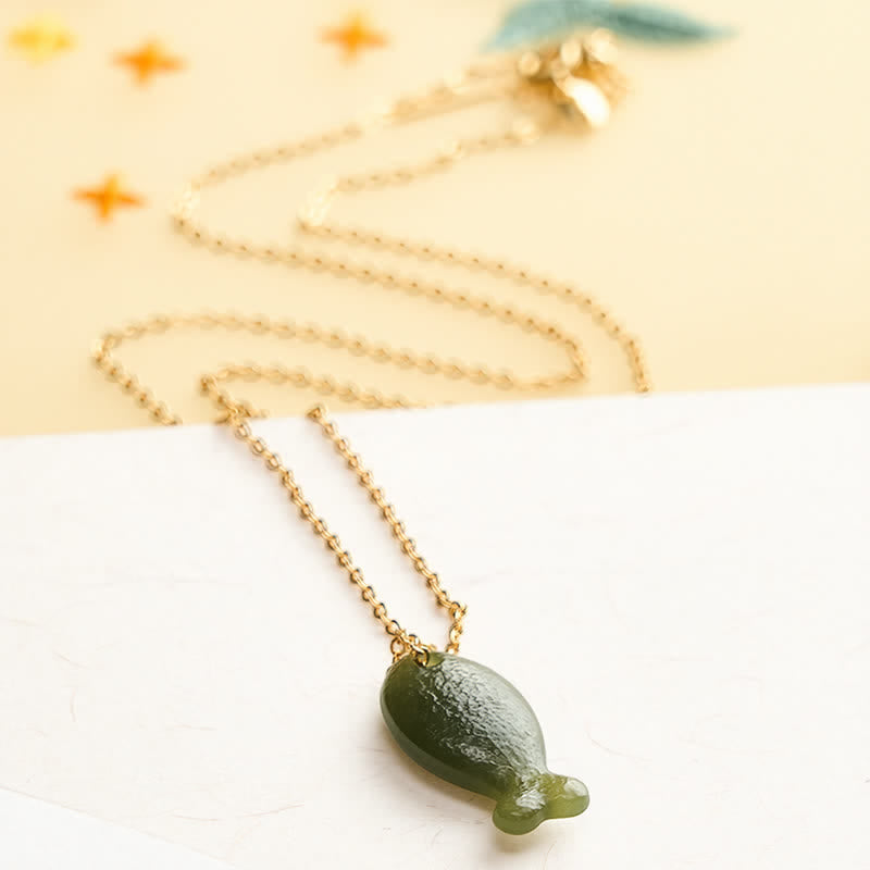 EverestArtstudios Jade Little Fish Luck Hand Carved Pendant Necklace
