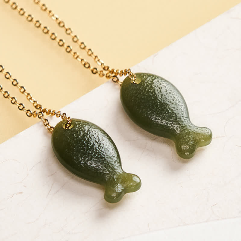 EverestArtstudios Jade Little Fish Luck Hand Carved Pendant Necklace