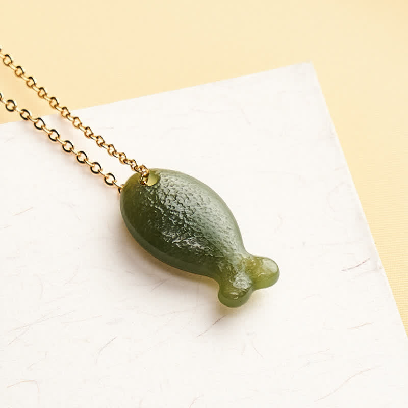 EverestArtstudios Jade Little Fish Luck Hand Carved Pendant Necklace