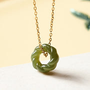 EverestArtstudios Hand Carved Hetian Jade Fried Dough Twists Blessing Vintage Necklace