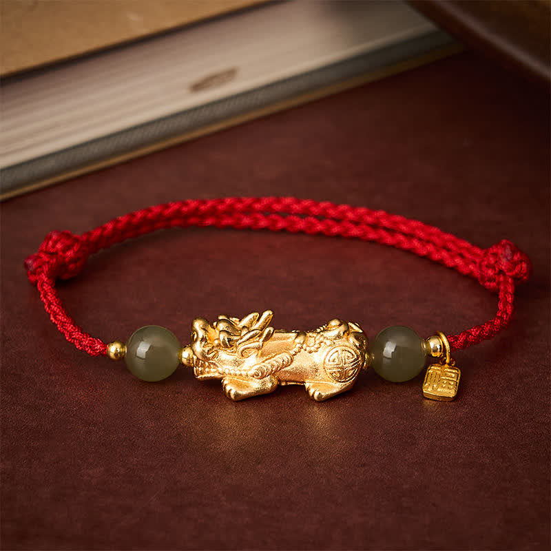 EverestArtstudios Copper Pi Xiu Fu Character Luck Red String Bracelet