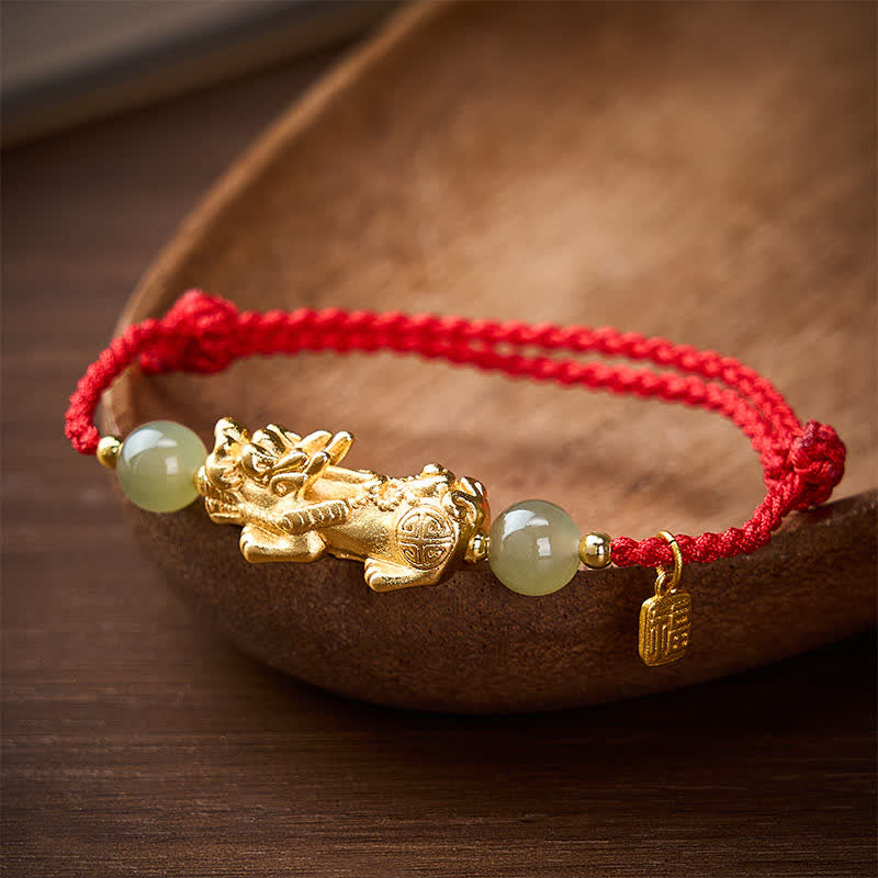 Buddha Stones Copper Pi Xiu Fu Character Luck Red String Bracelet
