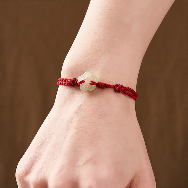 Buddha Stones Hetian Jade Plum Bossom Luck Red String Bracelet