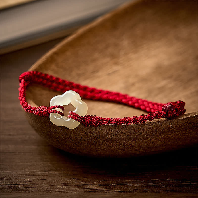 Buddha Stones Hetian Jade Plum Bossom Luck Red String Bracelet